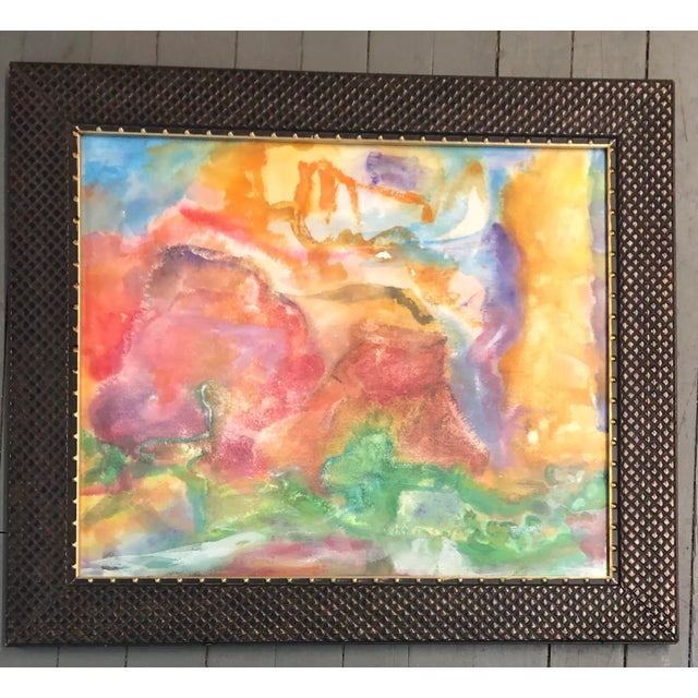 Wood Vintage Original Abstract Watercolor Painting Framed For Sale - Image 7 of 7