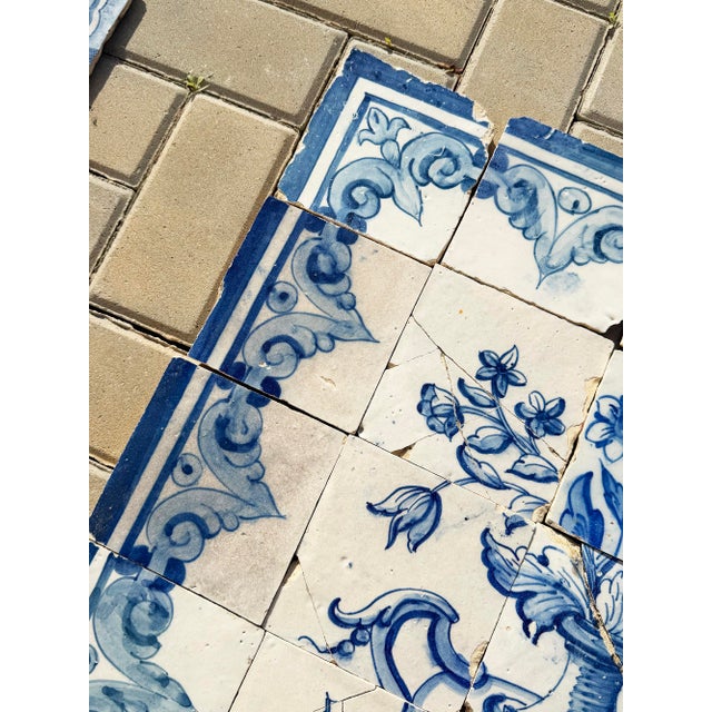 Antique 18th Century Portuguese Baroque Blue & White Floral Tile Panel For Sale - Image 13 of 15