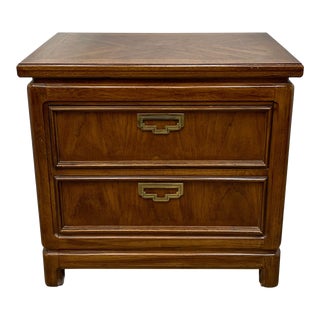 Vintage Thomasville Mystique Collection Chinoiserie Style Solid Oak Two Drawer Nightstand For Sale