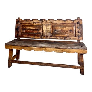Rustic Weathered Bench With Scallop Detailing (Mexico) For Sale
