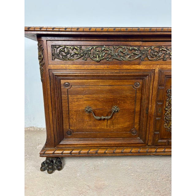 Large Henry II Style Oak Sideboard With Bronze Mounts, Early 20th Century For Sale - Image 13 of 18
