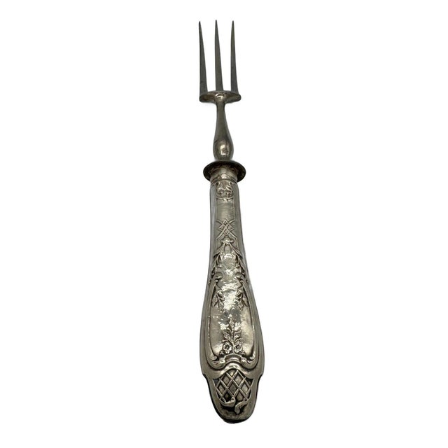 Late 19th Century 1890's French Neoclassic Repoussé Sterling Silver Serving Meat Fork and Knife For Sale - Image 5 of 9