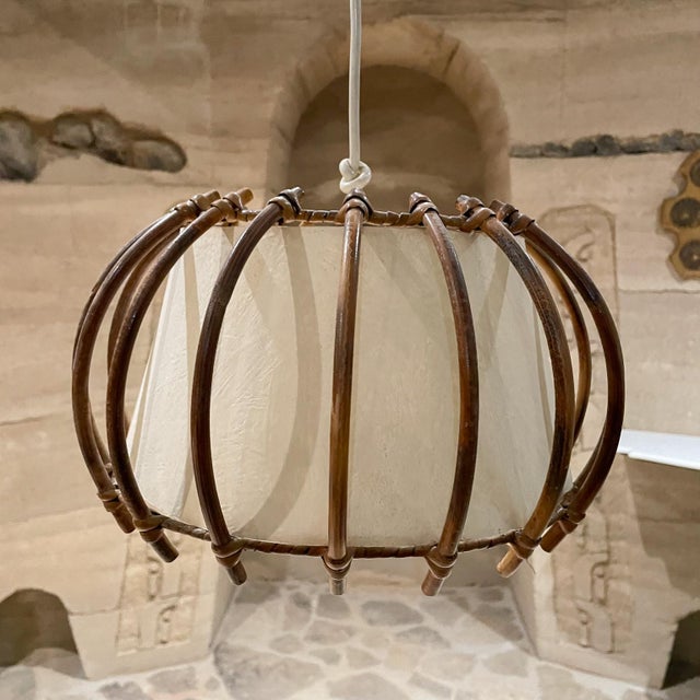 1950s Sculptural French Bamboo Large Pendant Hanging Lamp France For Sale - Image 4 of 8