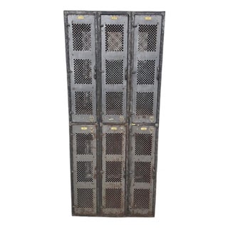 A Vintage Industrial Perforated Metal Lockers For Sale