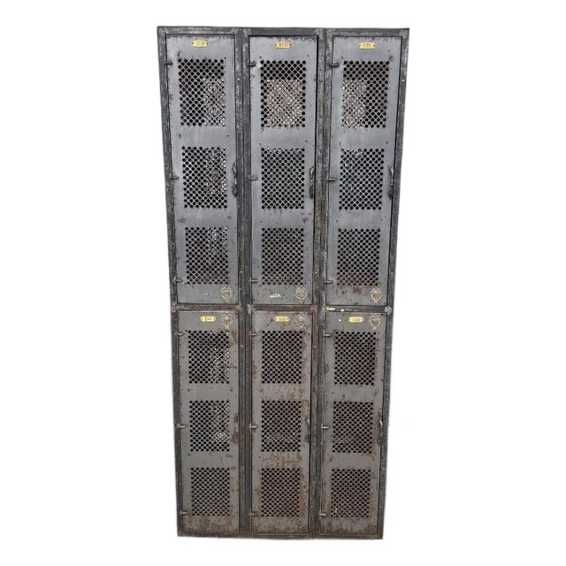 A Vintage Industrial Perforated Metal Lockers For Sale