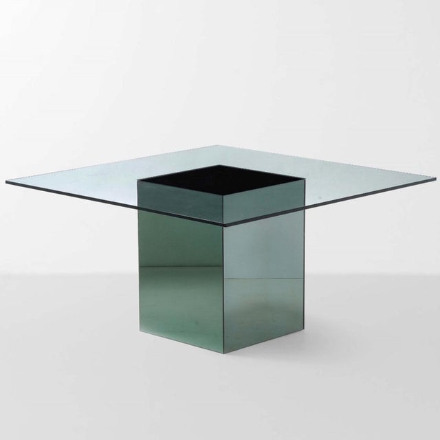 Mid-Century Modern Vintage Block Table with Mirrored Glass Base and Glass Top by Nanda Vigo for Acerbis, 1970s For Sale - Image 3 of 6