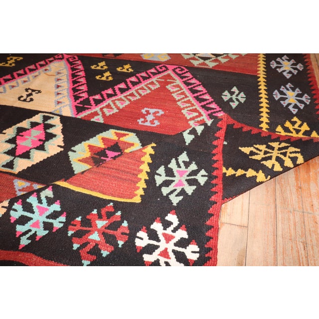 Geometric Turkish Kilim made in a gallery format from the 3rd quarter of the 20th century Measures: 6'2'' x 11'2'' Kilims,...
