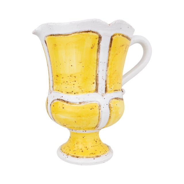 Canary Yellow 1970s Mid-Century Italian Hand-Painted Pottery Pitcher For Sale - Image 8 of 8