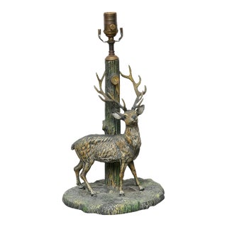 American 19th Century Stag Sculpture Converted Into Table Lamp For Sale