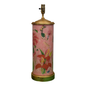 Mid 20th Century Decalcomania Gilt-Wood Mounted Glass Pink Swirl Lamp