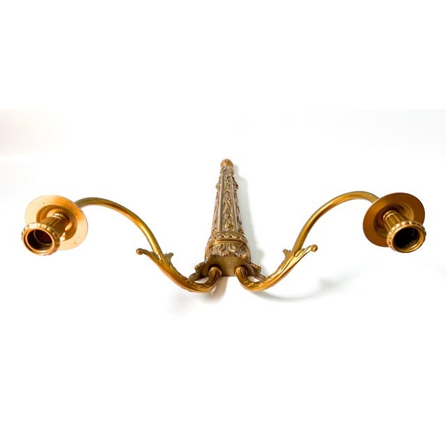 Pair of Vintage Neoclassical Double-Arm Wall Candle Sconces – Gold Gilt or Brass-Plated For Sale - Image 10 of 12