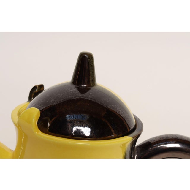 Vintage Vallauris Two Tone Gray and Yellow Ceramic Teapot by Auguste Lucchesi For Sale - Image 14 of 17