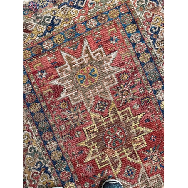 Textile Antique Caucasian Leshgi Star with KINTSUGI Repairs Rug 3.8 x 5.6 For Sale - Image 7 of 11