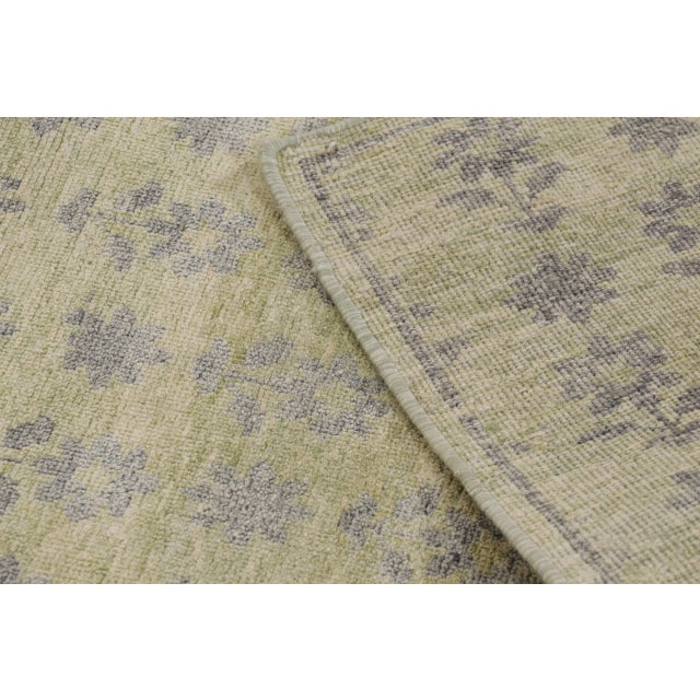 Gray Rug & Kilim’s Block Print Square Rug with Gray, Chartreuse and Ochre Florals For Sale - Image 8 of 10
