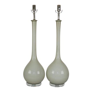 Vintage Murano Glass Long Neck Table Lamps in Dove Grey - a Pair For Sale