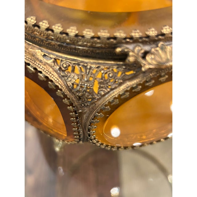 French Ormolu & Amber Glass Round Jewelry Box For Sale - Image 9 of 12