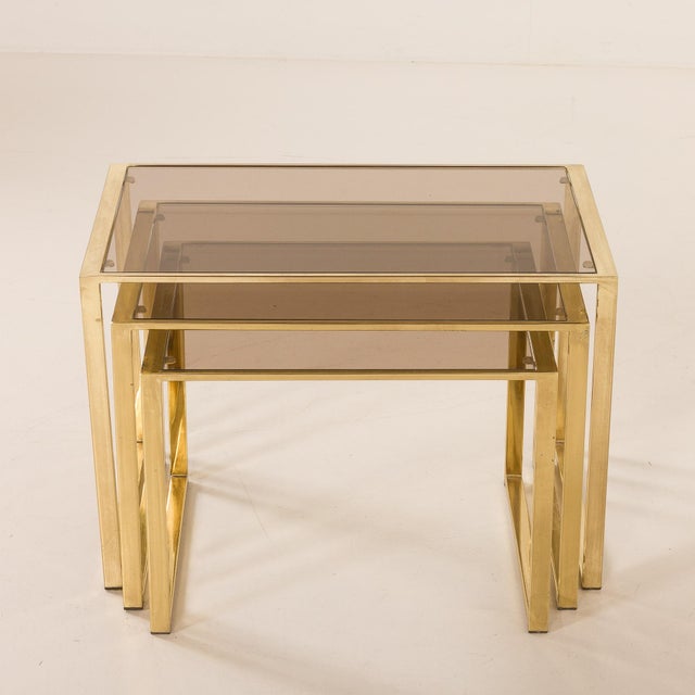 Metal Vintage Brass Nesting Tables, Italy, 1970s, Set of 3 For Sale - Image 7 of 12