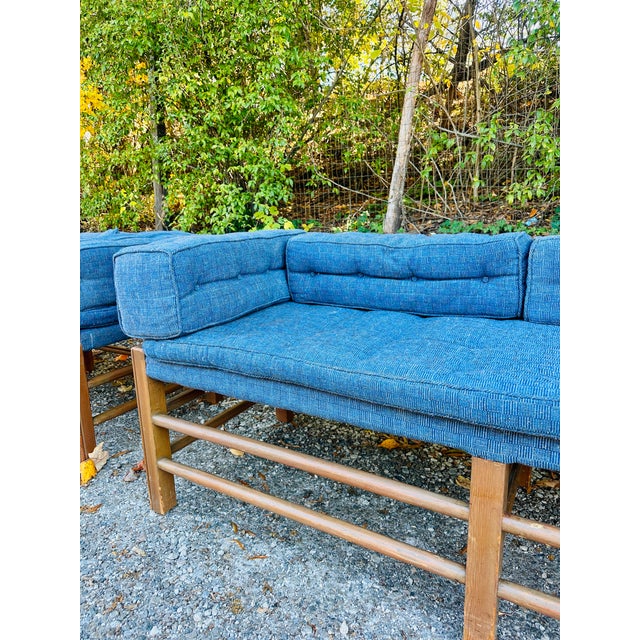 Mid 20th Century Pair of Mid-Century Modern Pine Frame Benches/Daybeds With Blue Upholstery For Sale - Image 5 of 8