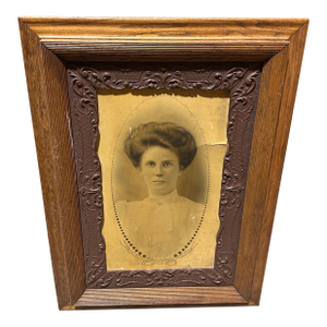Vintage Wooden Intricate Frame With Photo of a Woman