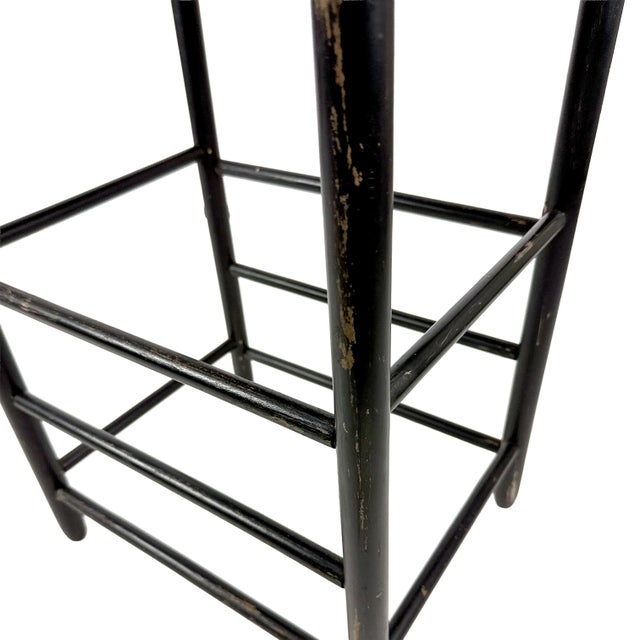 Vintage 1940s Primitive Wooden Stool W/ Black Painted Frame & Premier Egg Mash Feed Sack Seat - 25.5" Tall For Sale - Image 15 of 17