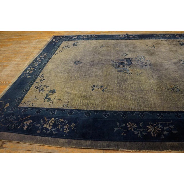 1920s Gray Floral Antique Chinese Peking Rug 9' 3'' X 11' 6'' Knotted Pile Wool Carpet For Sale In New York - Image 6 of 9
