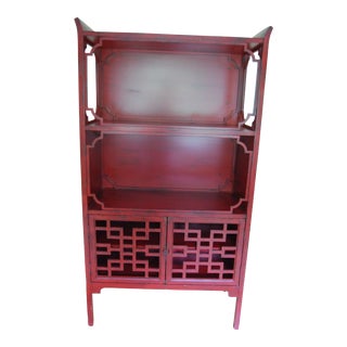 Barclay Butera Lifestyle Red "Peking" Chinoiserie Bookcase Etagere Cabinet For Sale