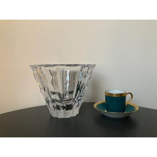Glass Ice Bucket Waves Design in Orrefors Crystal Art Deco Style, Signed For Sale - Image 7 of 18