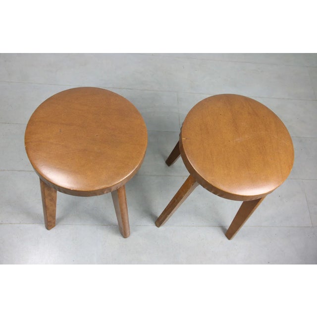 Mid-Century Modern Set of Mid-Century Brown Leatherette Stool For Sale - Image 3 of 9