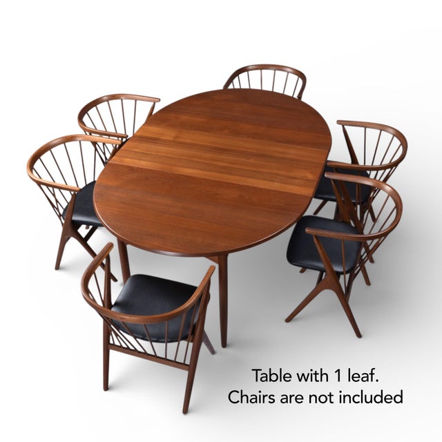 Mid-Century Modern Expanding Round to Oval Early Danish Teak Dining Table With 2 Leaves For Sale - Image 3 of 14