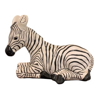 XL Vintage Ceramic, Hand-Painted Zebra For Sale