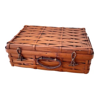 Mid-Century Japanese Rattan Storage Basket With Braided Frog Latches - Ca. 1950 For Sale
