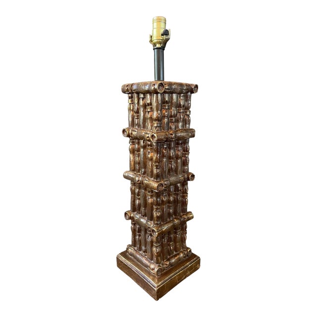 Vintage Hollywood Regency Style Faux Bamboo Column Table Lamp For Sale