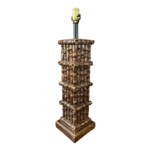 Vintage Hollywood Regency Style Faux Bamboo Column Table Lamp
