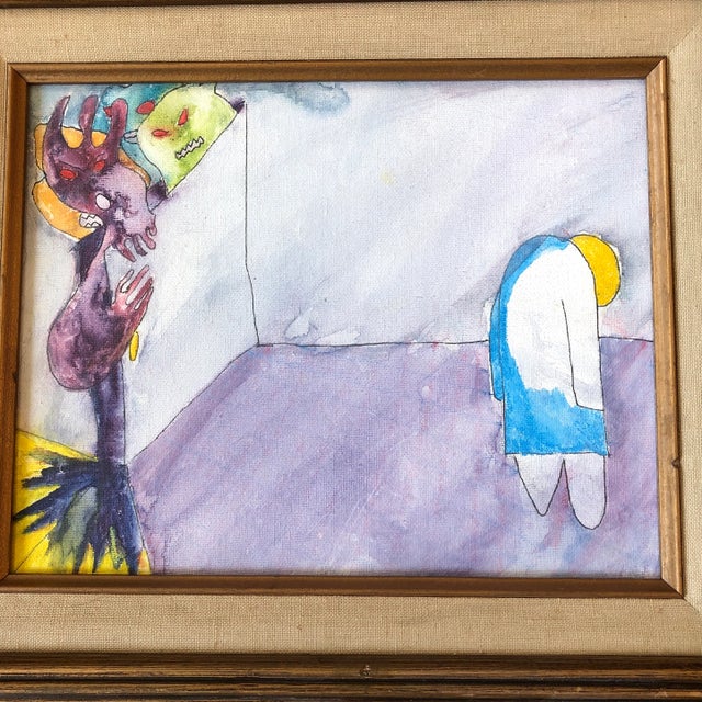 Original painting on canvas board unsigned 8 x 10 overall size with vintage frame with linen liner is 13 x 15