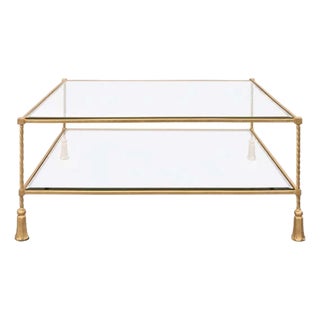 Matthew Izzo Home Schiffer Gold Leaf Tassel Glass Top Coffee Table For Sale