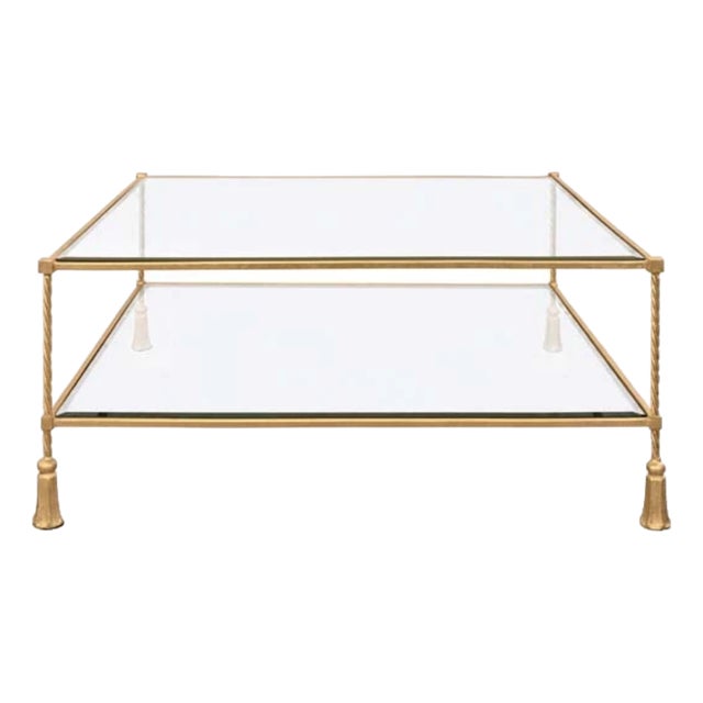 Matthew Izzo Home Schiffer Gold Leaf Tassel Glass Top Coffee Table For Sale