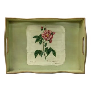 Vintage Rectangular Rose Wooden Tray For Sale