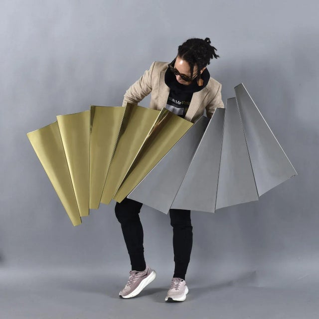 Art Deco Curtis Jere Outfold Silver and Gold Wave Wall Sculpture Vintage 1985 For Sale - Image 3 of 12