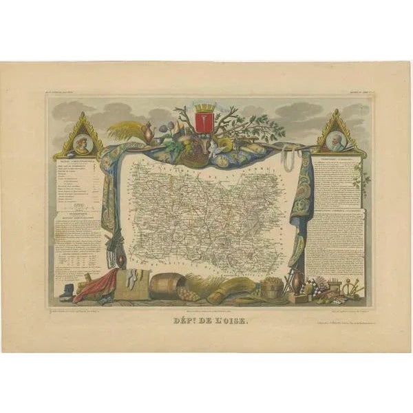 Antique map titled 'Dept. de l'Oise'. Old map of the French department of Oise, France. The map proper is surrounded by...