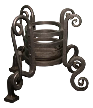 Arts & Crafts Oval Wrought-Iron Fireplace Basket, 1910
