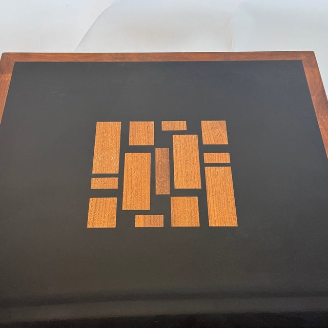 1970s Pair of Black Resin and Walnut Inlay End Tables Attributed to Frank Rohloff For Sale - Image 12 of 12