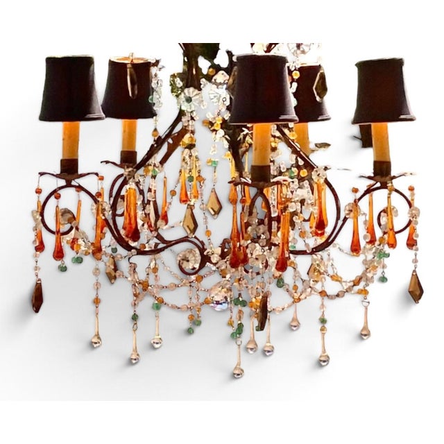 Antique Italian Iron and Colored Crystal Chandelier With Crystal Beading For Sale - Image 6 of 18