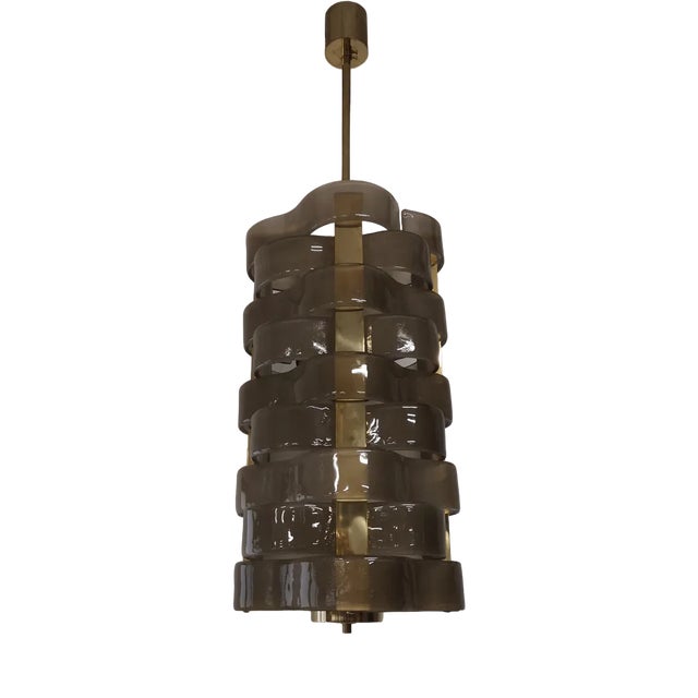 Mid-Century Murano Glass and Brass Chandelier, 2000s For Sale