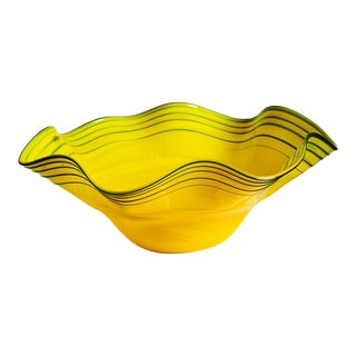 Mid-Century Modern Blenko Yellow Hand Blown Glass Centerpiece Bowl Vase For Sale