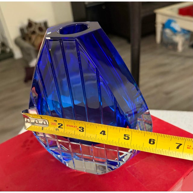 Baccarat Crystal Neptune Cobalt Blue Vase 7.5in by Thomas Bastide New For Sale - Image 11 of 11