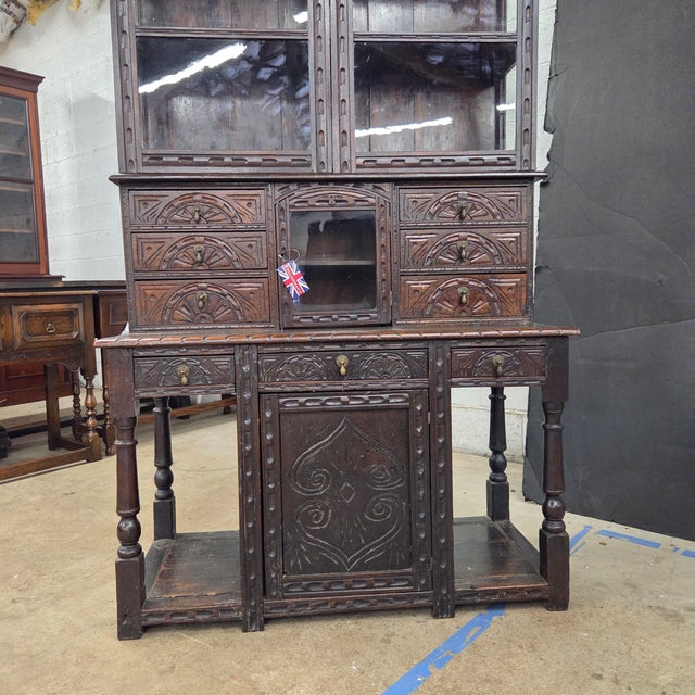 Mid 18th Century Unique Oak Jacobean Revival Carved Display Cabinet For Sale - Image 12 of 18