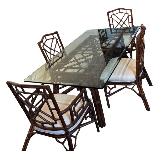1970s Lexington Palm Beach Style Rattan Dining Table For Sale