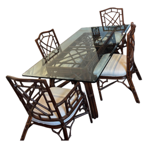1970s Lexington Palm Beach Style Rattan Dining Table