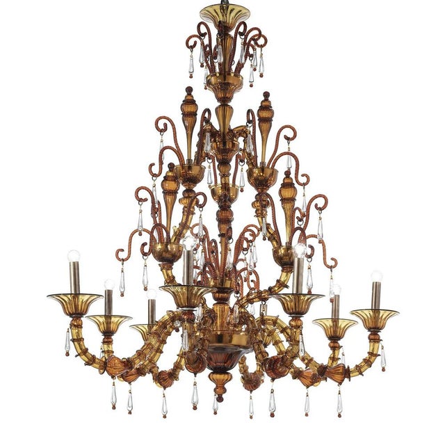 Glass Handcrafted Modern Brown Ca Rezzonico Chandelier with Curled Murano Glass by Simoeng For Sale - Image 7 of 9