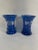 A lovely pair of small cup style Opaline vases in a majestic Royal Blue color with white hand painted grape vine designs...